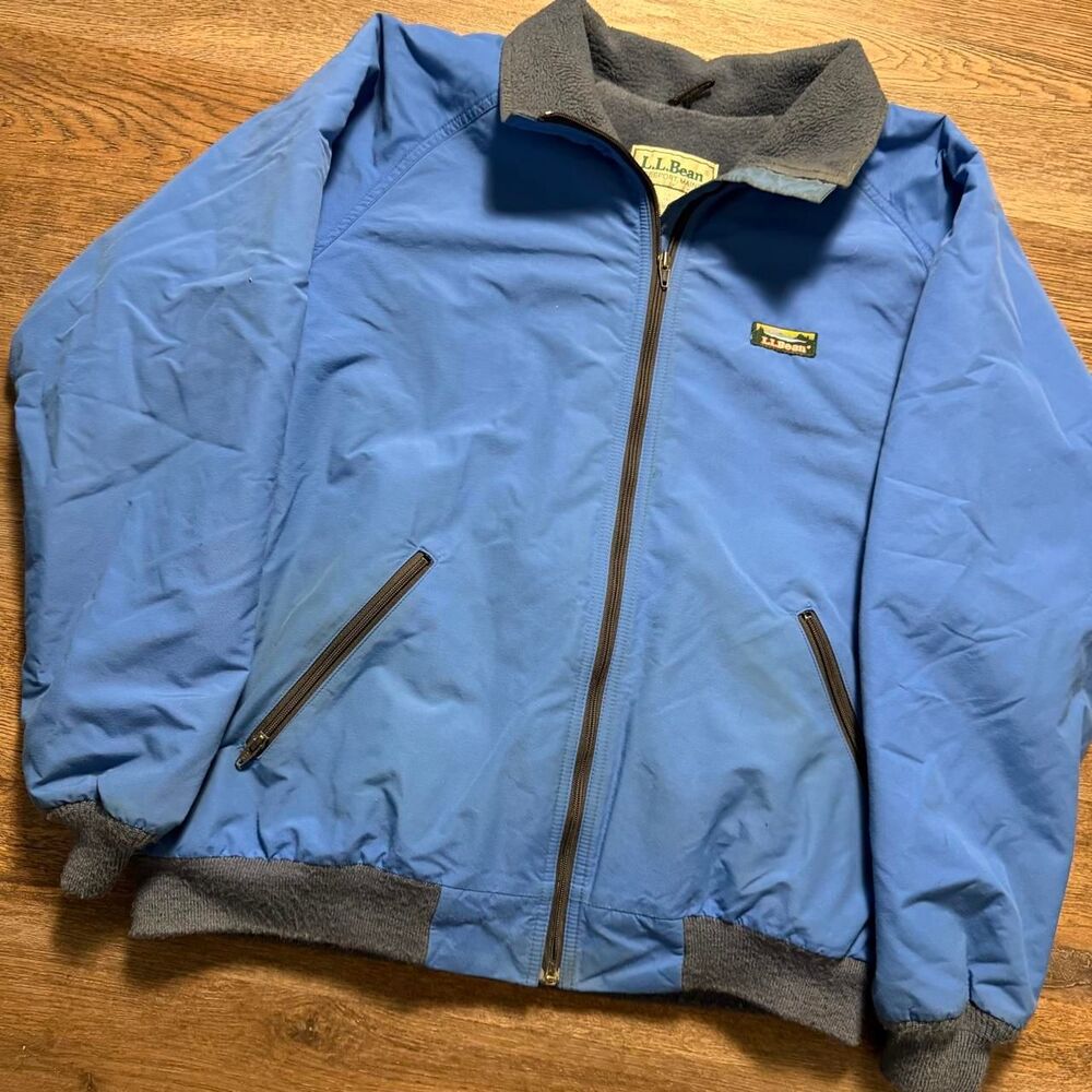 Vintage 80’s L.L. Bean Jacket Mens Large Tall Blue Fleece Lined Bomber Full Zip - Picture 2 of 7